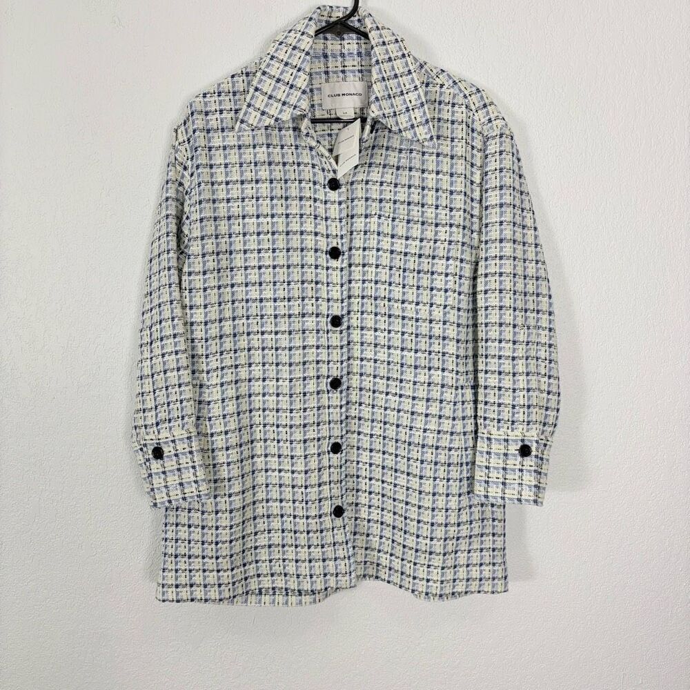 NWT Club Monaco Blue & Yellow Plaid Textured Button Down Shirt Jacket Small